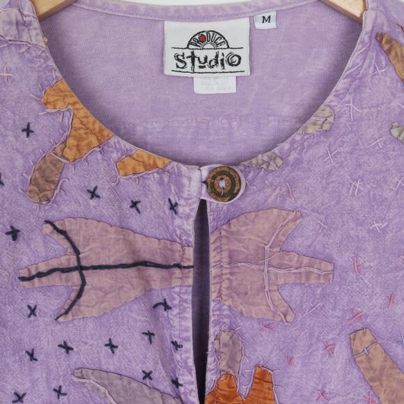 Vintage 90s Applique Button Front Cotton Shirt/Jacket Size M - Picture 4 of 5